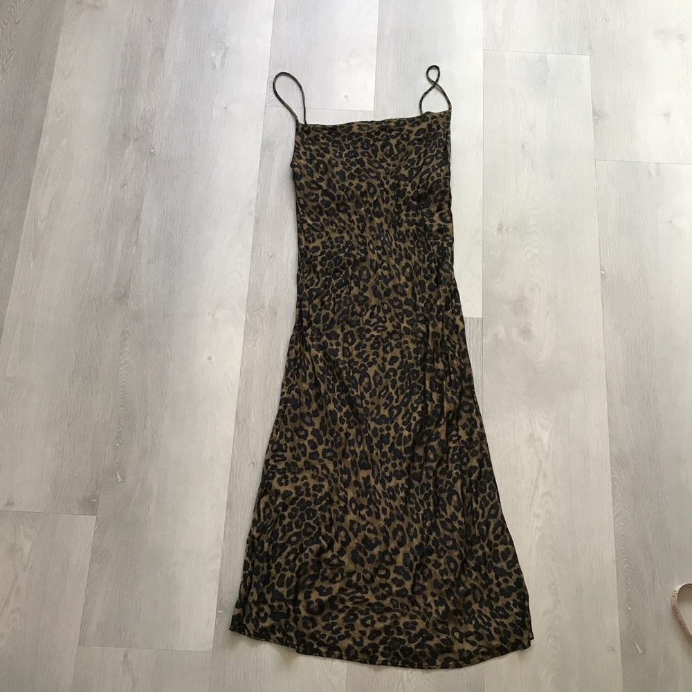 ZARA BROWN SATIN DRESS ANIMAL PRINT STRETCHY SEXY WOMENS XS